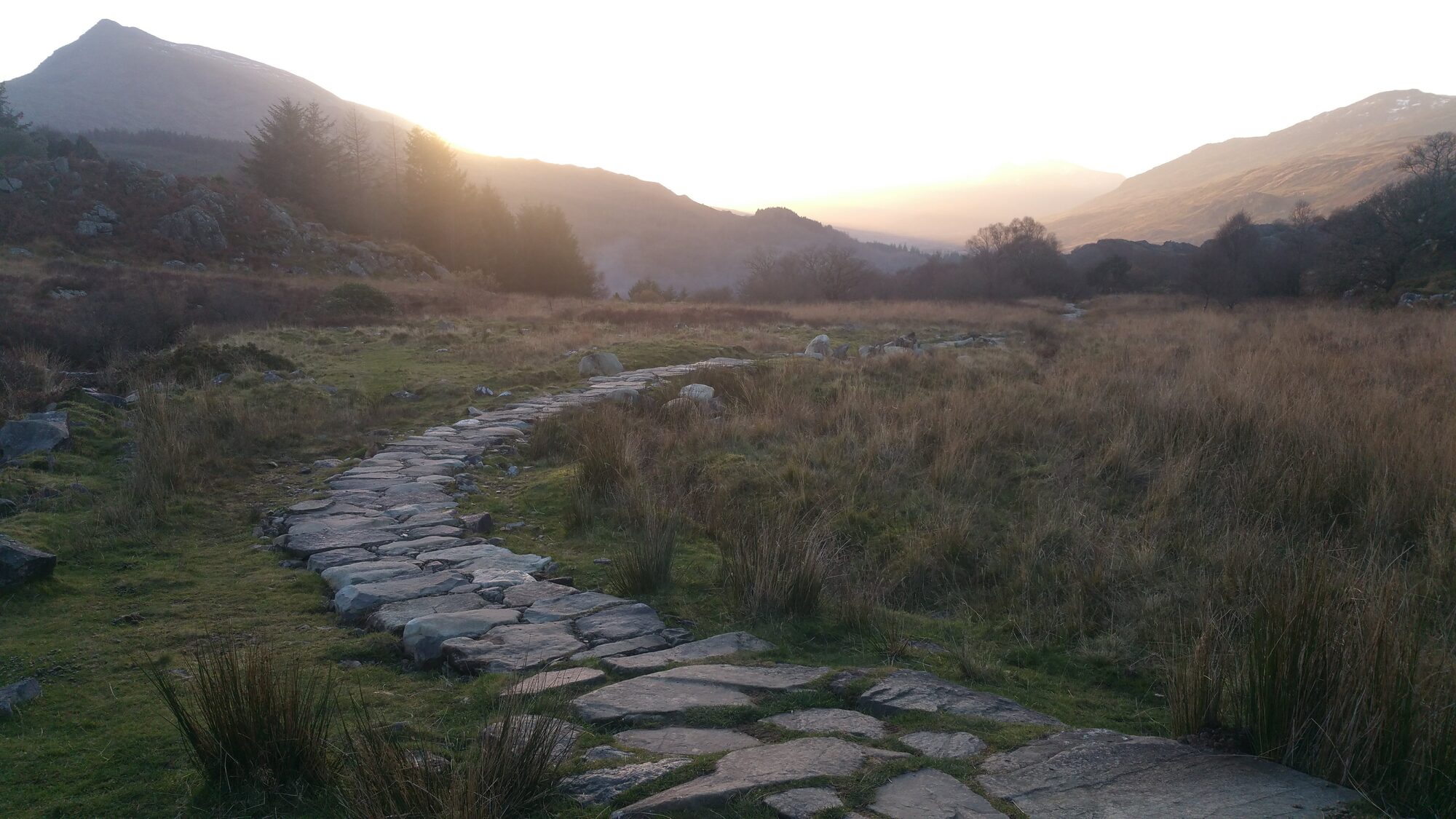 Path through the hills at sunset